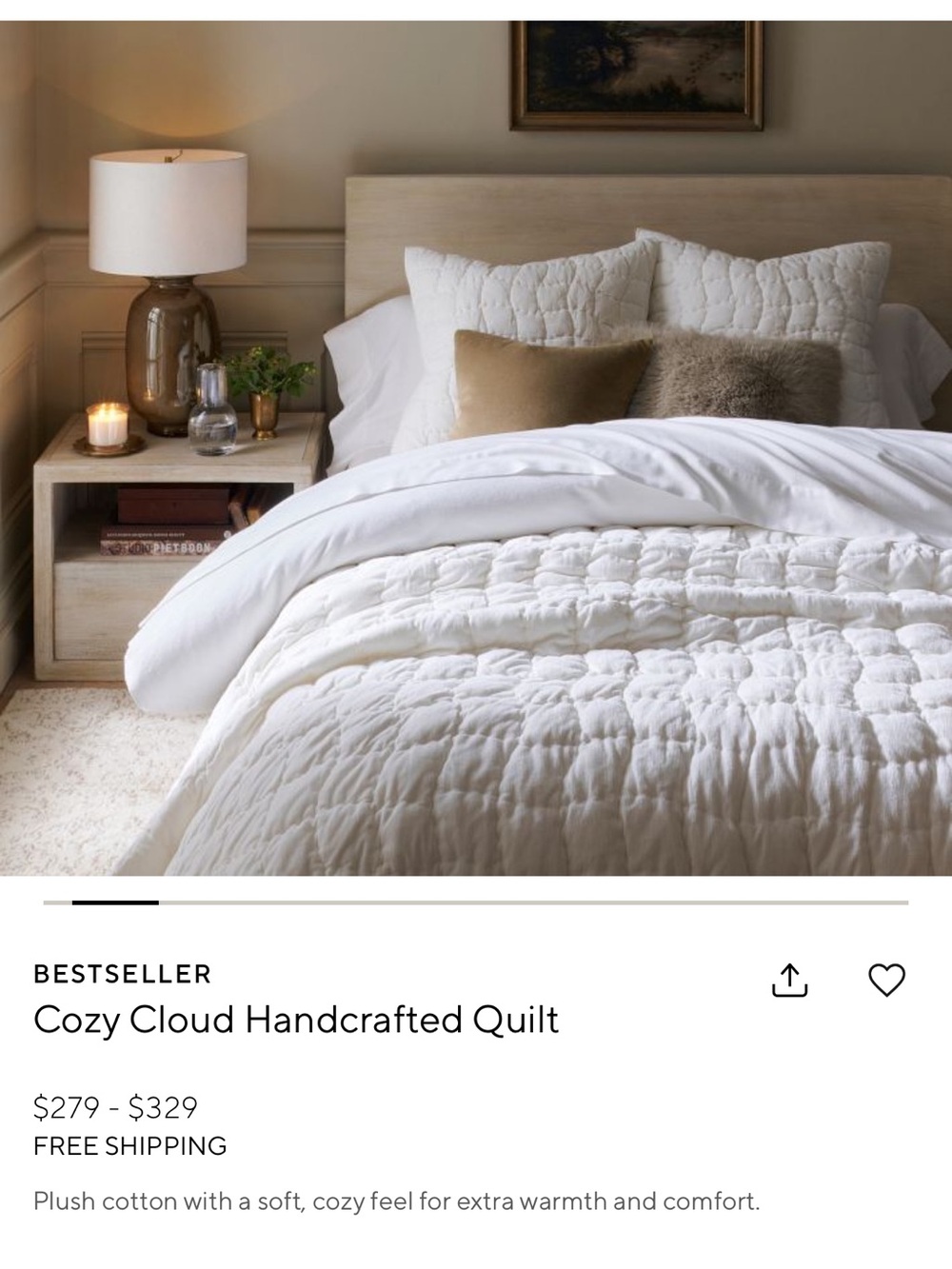 Pottery Barn Cozy Cloud Handcrafted Quilt KING w/ Shams (2)